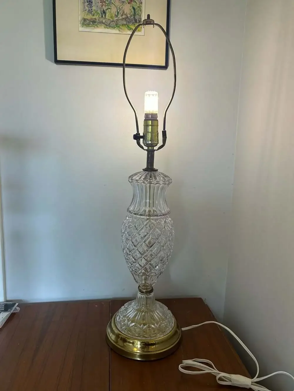 Vintage Cut Crystal Pineapple Design Table Lamp with Brass Base